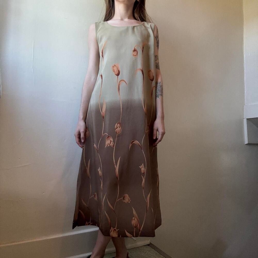 Vintage New Gear Neutral Tulip Maxi Dress Small Y2K 90s Boho Hippie Southwestern